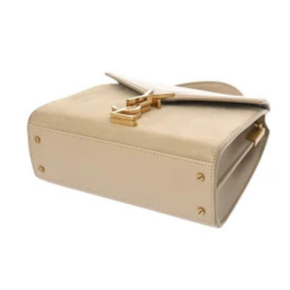 Saint Laurent Cassandra Top Handle Handbag Beige Suede Grained Calfskin - Picture 6 of 9